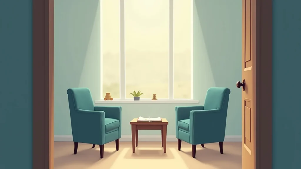 Two teal armchairs face each other with a small wooden table and an open book between them in a sunlit reading nook by a window.