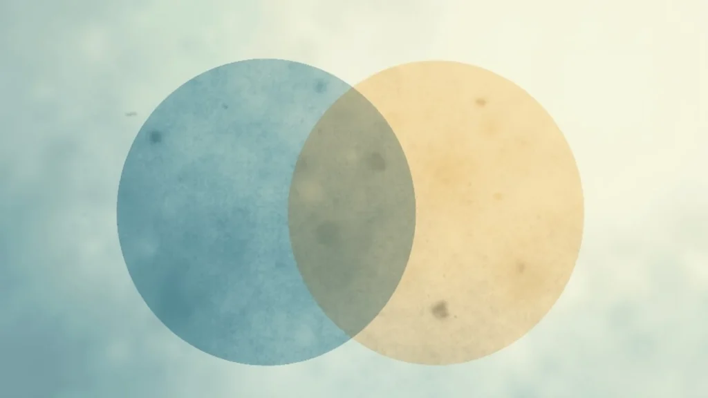 Two translucent watercolor-like circles, blue on the left and pale yellow on the right, overlapping to form an olive-colored intersection.