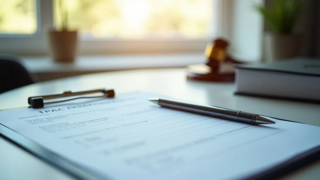 Close-up of a contract on a clipboard with a silver pen ready to sign on a sunlit desk.