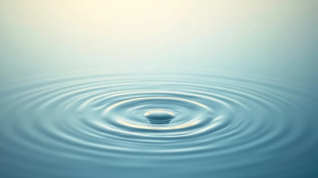 Calm water surface with concentric ripple circles spreading outward under a soft yellow-blue gradient.