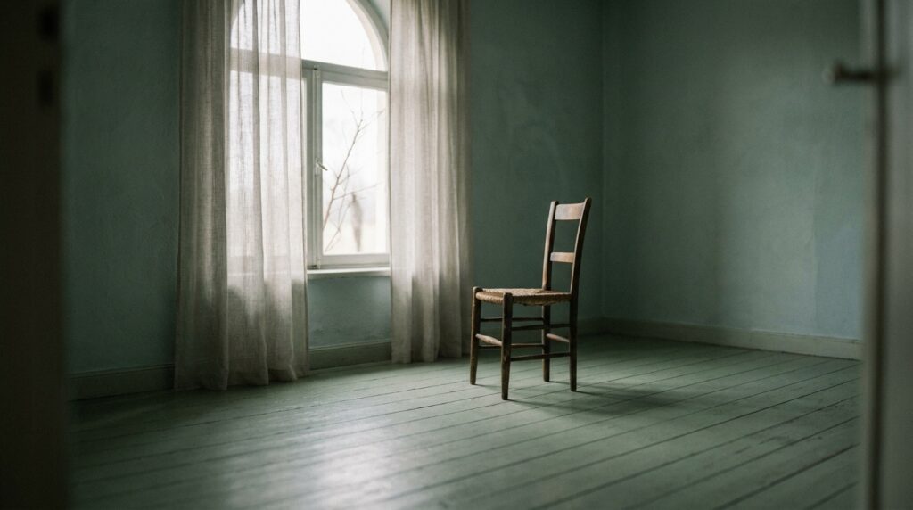 Empty chair beside a sunlit window in a quiet room, representing visitation interference and absence